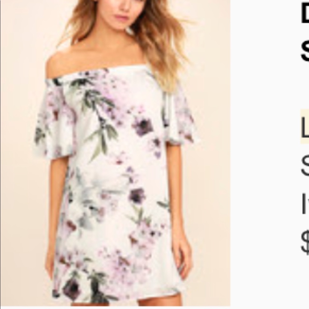 Ivory Floral Print Off the Shoulder Shift Dress